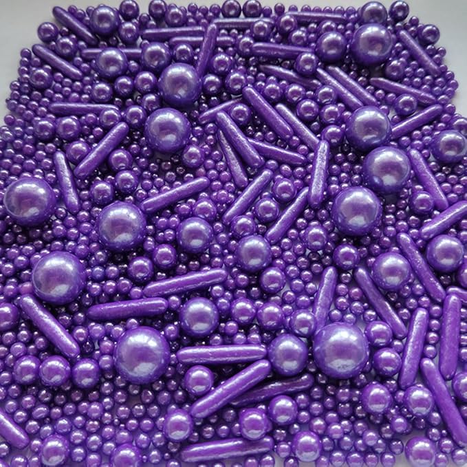 Edible Purple Pearl Sugar Sprinkles Candy Mix Size Baking Edible Cake Decorations Cupcake Toppers Cookie Decorating Wedding Party Valentine Halloween Christmas Supplies 100g/3.53oz