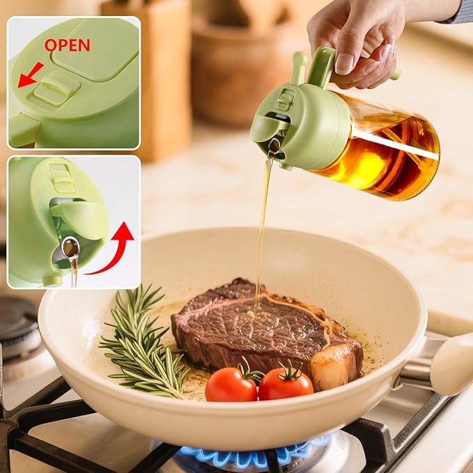 2PCS Olive Oil Sprayer for Cooking, 470ml 2 In 1 Glass Oil Sprayr & Pour for Kitchen, Air Fryer, Cooking, Salad, BBQ (Black,Green)