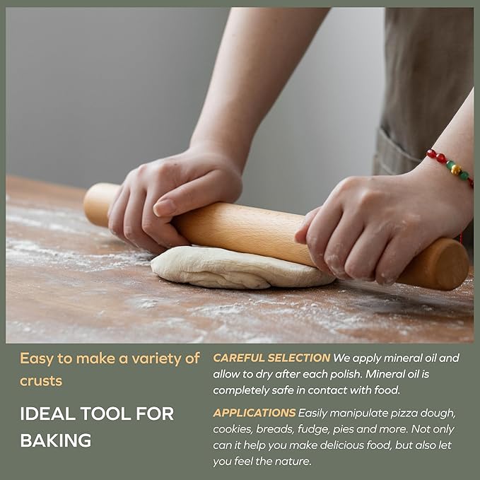 Muso Wood Rolling Pin for Baking Wooden Pizza Dough Roller(Dowel 15.75-Inch-by-1.38-Inch)