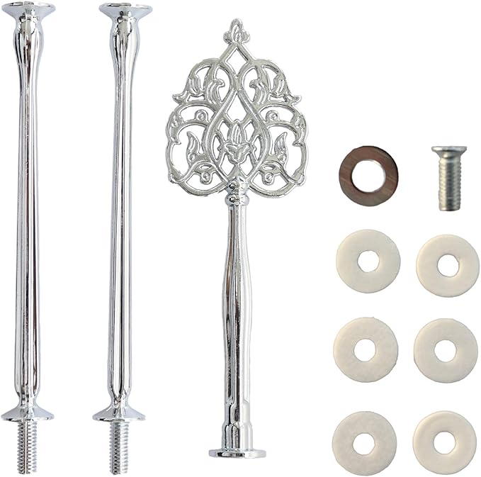 3 Tier 14" Heavy Metal Cake Stand Holder Fruit Plate Stand Fitting Hardware Rod with Stylus (Silver Scepter)