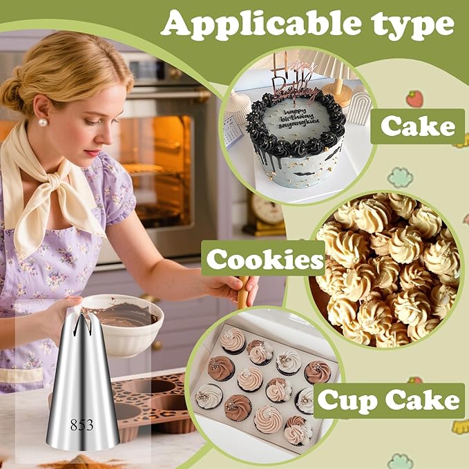 FANTEXY 3 Pieces 853 Large Piping Tips Set,Large Frosting Piping tips,Icing Tip for Cake Decorating Baking set,Stainless Steel CupCake Star Tip,Star and Flower Cupcake Decorating,Cookie Baking Supply