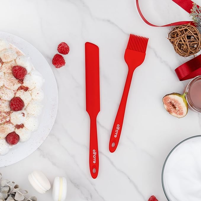 Elihome Skinny Silicone Jar Spatula Spreader, BPA Free,Heat-Resistant Scraper, 10in Long Narrow Stirring Stick, Seamless Flexible Peanut Butter Spreader for Scraping Icing and Jam (Red)