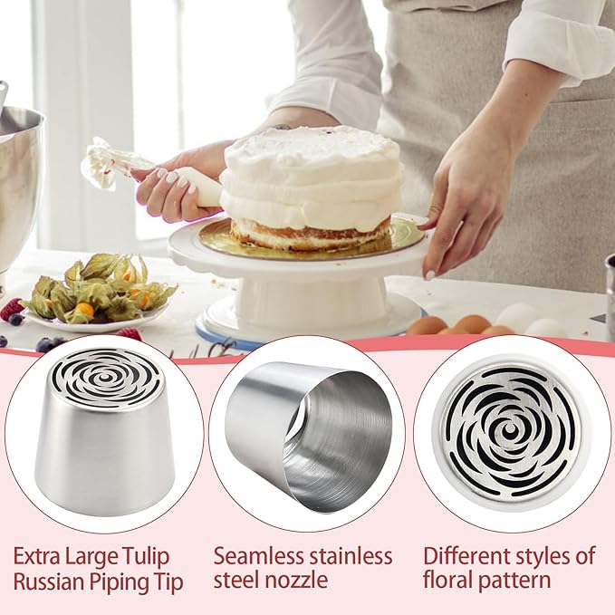 Extra Large Russian Piping Tips for Marshmallows Stainless Steel Flower Frosting Nozzles many styles Cake Decorating Baking tool for Buttercream, Cupcakes Cookies(SL69)