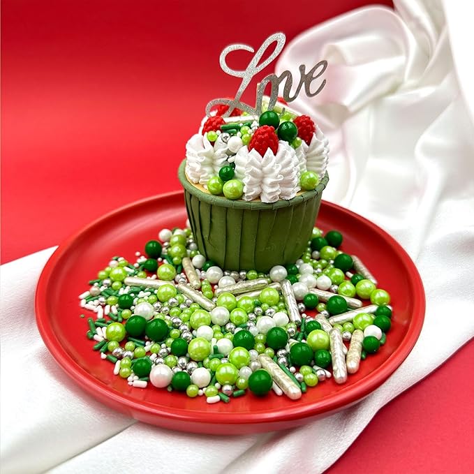 Sprinkles for Cake Decorating, Green and White Pearl Silver Jimmies St. Patrick’s Day Sprinkles Mix for Baking Cookies Cupcake Ice Cream