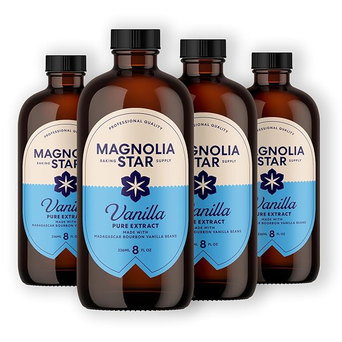 Magnolia-Star Pure Vanilla Extract, 32 oz., Made from Hand-Selected Madagascar Bourbon Vanilla Beans, Gluten Free Baking Vanilla (8 oz. Bottles, 4 Ct)