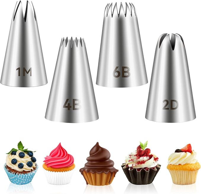4pcs 1M 2D 6B 4BCake Piping Tips, Cake Decorating Supplies Piping Tips, Piping Nozzles Decorating Tips, Baking Tools For Buttercream, Icing, Birthday Cake, Cupcake, DIY Art