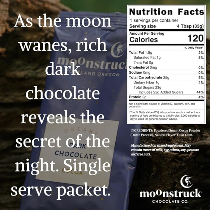 Moonstruck Chocolate Single Serve Dreamy Dark Chocolate Hot Chocolate Packets, 8 Count (Pack of 1)