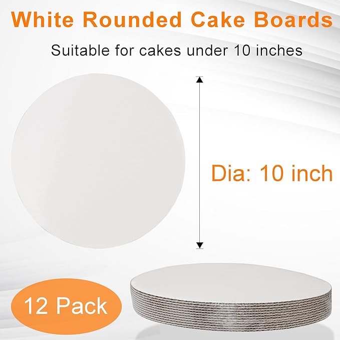 10 inch White Cake Boards - Sturdy Corrugated Round Cake Bases - 12 Pack