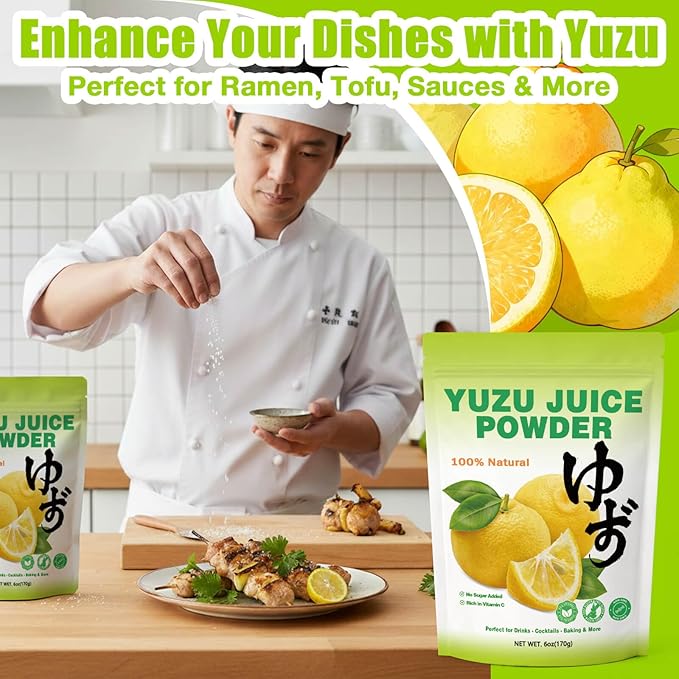 6oz Yuzu Juice Powder - Tangy Japanese Citrus Mix for Drinks, Cocktails, Baking - Instant Yuzu Powder with No Added Sugar for Cooking, Beverages, and More