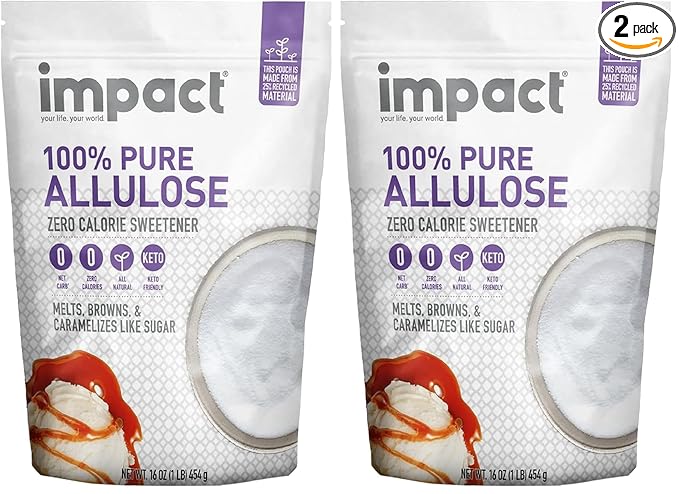 Impact - Pure Allulose Sweetener Sugar Substitute - Zero Calorie Blend, Low-Carb, For Coffee, Tea, Baking, Guilt-Free Indulgence - 1lb (Pack of 2)