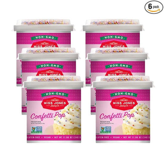 Miss Jones Baking 90% Organic Birthday Buttercream Frosting, Perfect for Icing and Decorating, Vegan-Friendly: Confetti Pop (Pack of 6)