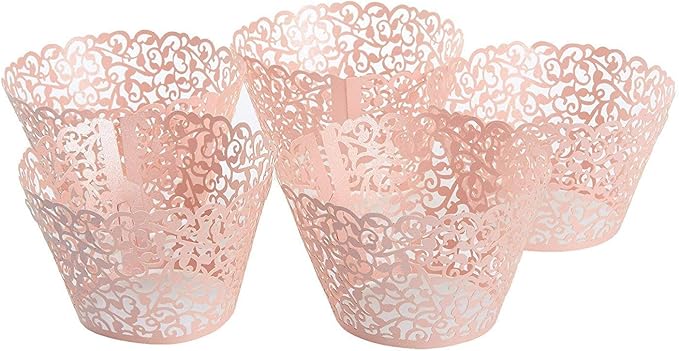 YOZATIA Vine Cupcake Wrappers, 60PCS Lace Cupcake Liners for Regular Sized Cupcake (Pink)