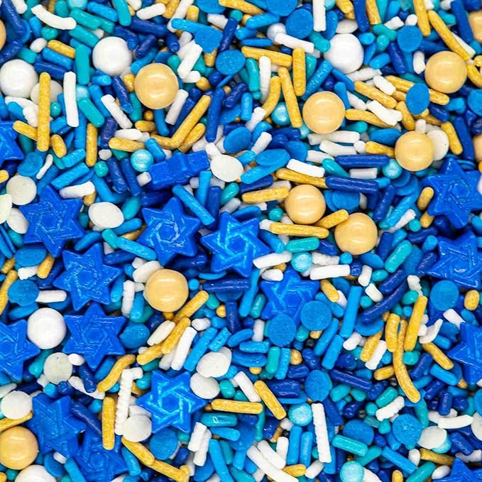 Hanukkah Sprinkles for Cake Decorating - Hannukah Sprinkles for Cupcake Decorating and Baking in Blue and Gold Jimmies, Confetti Quin, Sugar Pearl with Stars of David Sprinkles for Ice Cream, Donuts