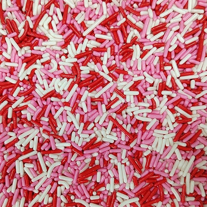 Homankit Red White and Pink Jimmies Sprinkles Edible Sprinkle Candy Soft Jimmies Toppings for Ice Cream, Cupcake, Cake, Cookie, Dessert Decorating 2.75 Ounces