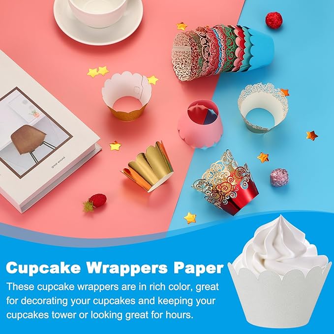 PATIKIL Cupcake Wrappers Paper, 50 Pack Baking Cups Standard Wave Decoration for Anniversary Birthday Weddings and Parties, Silver