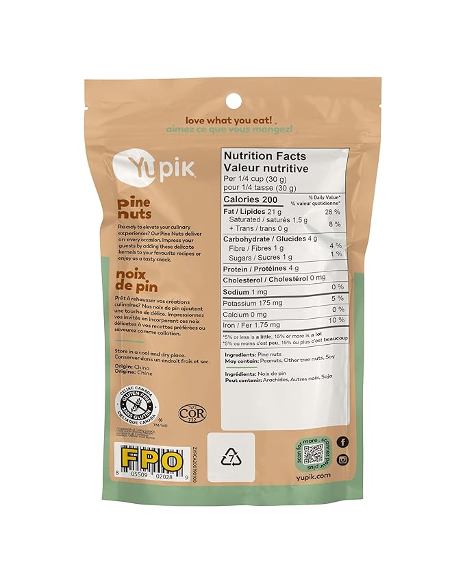 Yupik Pine Nuts, 3.5 Oz, Gluten-Free, Kosher, Smooth & Creamy Pine Kernels, Raw Nuts, Shelled, Unsalted, Unroasted, Oil-Free, Source of Iron