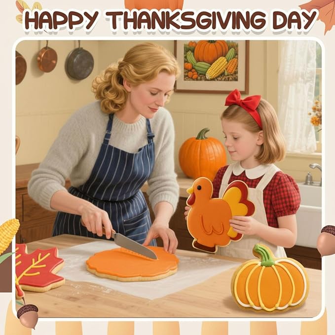 6 Pcs Large Thanksgiving Cookie Cutters 8" Fall Cookie Cutters Stainless Steel Metal Baking Molds for Holiday, Pumpkin, Leaves, Turkey, Chicken Legs, Acorn