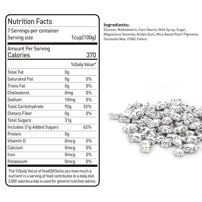 Dazzjoy Edible Silver Star Sugar Sprinkles, 4.23oz, Mix Size, Candy Star Sprinkles for Cake Decorations and Cupcake Toppers, Wedding Party Valentines Supplies