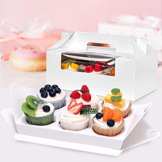VGOODALL 6 Count Cupcake Boxes,8 Sets White Cupcake Containers with Window for Weeding Birthday Holiday Bakery Supplies Party Decorations 9.3" x 6" x 3.5"