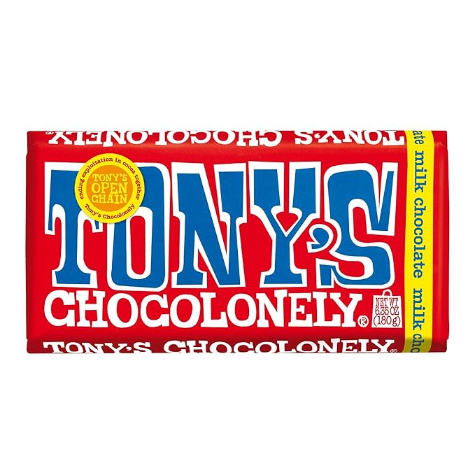 Tony’s Chocolonely Belgian Milk Chocolate Candy Bar, Pure Chocolate Bars for Snacks, Party Favors, Gifts, or Gift Basket, 32% Cacao, Made From Quality Fairtrade Cocoa, 4 Bars, 6.35 Oz Each