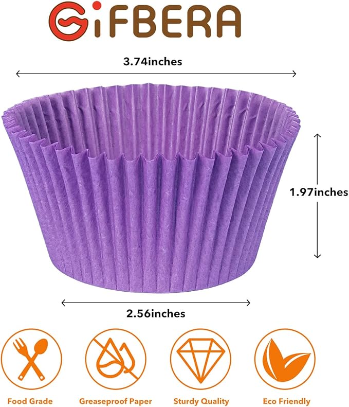 Gifbera Bright Rainbow Jumbo Cupcake Liners Large Solid Colorful Paper Baking Cups 200-Count