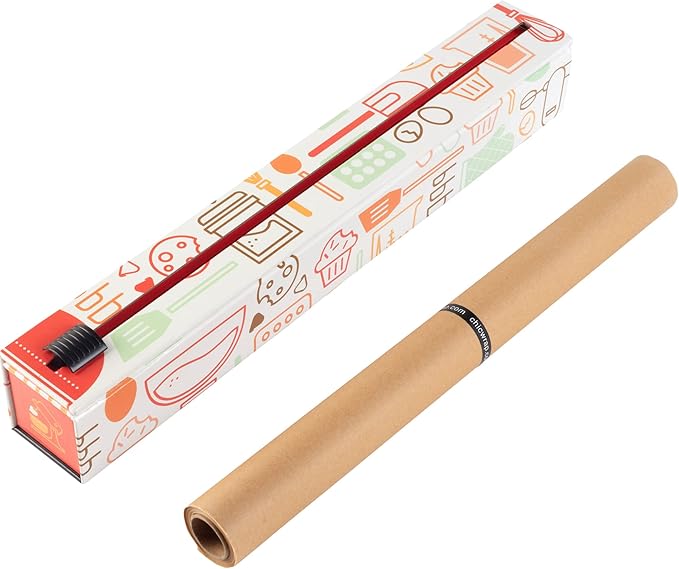 ChicWrap Baker's Tools Parchment Paper Dispenser - Includes 15"x 33' (42 Sq.Ft) Roll Unbleached Baking, Cooking & Culinary Paper - Reusable Dispenser w/Slide Cutter - Kosher Certified