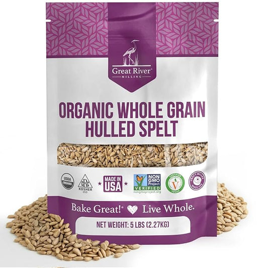 Great River Milling Organic Hulled Spelt Berries | Ancient Whole Spelt Grain | High Fiber & Protein | Non-GMO & Kosher | Ideal for Baking, Salads, Pilaf & More | 5 Lb
