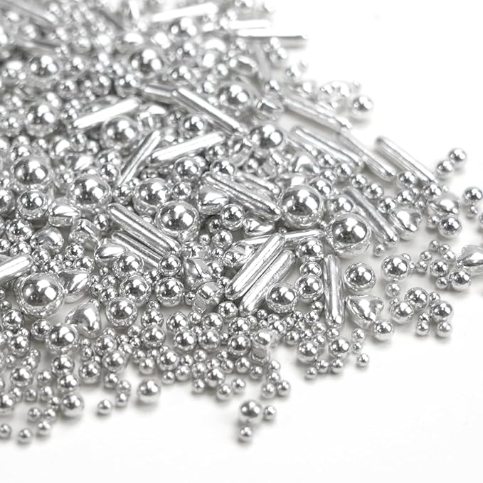 Edible Silver Pearl Heart Rods Sprinkles, Mix Size, Silver Pearl Sprinkles for cupcake decorating, Cupcake Toppers Cake Decorations, 130g/4.58oz
