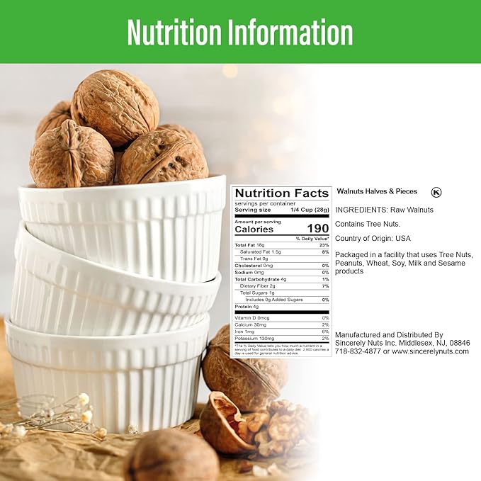 Sincerely Nuts Raw Shelled Walnuts (3lb bag) | No Shell Walnut Halves and Pieces | Easy to Eat & Cook Right Out of the Bag | Kosher & Gluten Free Superfood | Plant Based Fiber & Healthy Fats
