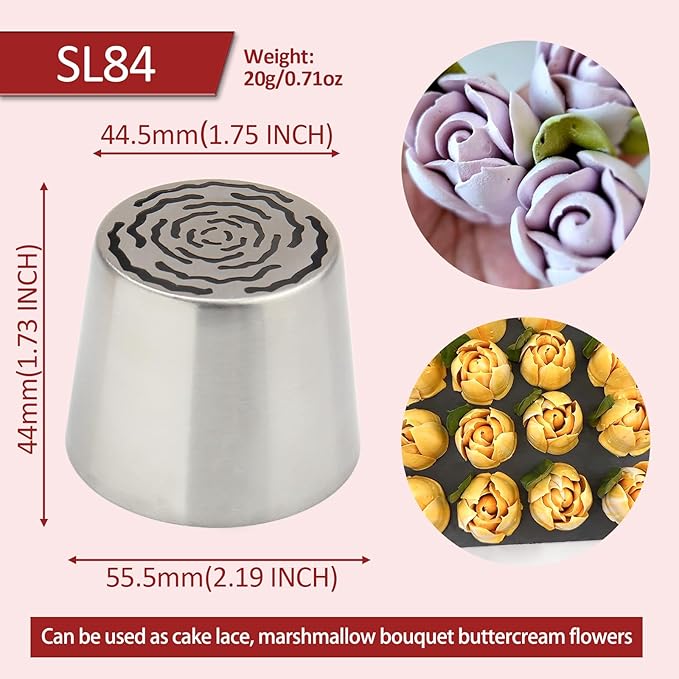 Extra Large Russian Piping Tips for Marshmallows Stainless Steel Flower Frosting Nozzles many styles Cake Decorating Baking tool for Buttercream, Cupcakes Cookies(SL84)