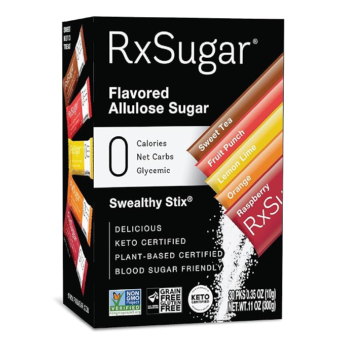 RxSugar Swealthy Stix | 30 Zero Sugar Candy Sticks Packs | Allulose sweetener | 0 Calorie, 0 Net Carbs, 0 Glycemic | Diabetes-Safe | Keto Certified | Non-GMO Project Verified | Gluten-Free Certified | Plant-Based
