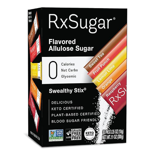 RxSugar Swealthy Stix | 30 Zero Sugar Candy Sticks Packs | Allulose sweetener | 0 Calorie, 0 Net Carbs, 0 Glycemic | Diabetes-Safe | Keto Certified | Non-GMO Project Verified | Gluten-Free Certified | Plant-Based