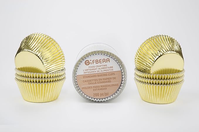Gifbera Standard Gold Foil Cupcake Liners Wrappers Metallic Baking Cups, 200-Count