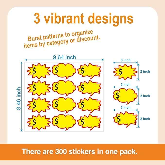 300pcs(3x2inch) Removable Adhesive Yard Sale Price tag Stickers with Space to Write Pricing, Garage Sale Stickers, Sale Price Labels for Retail, Flea Market, Annual Community Sales