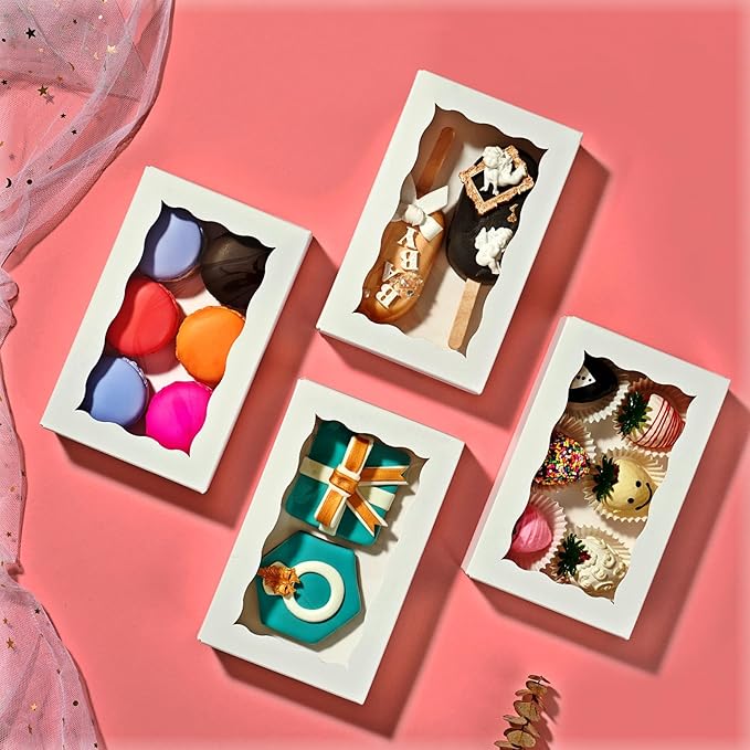 20PCS 7x4⅜x1½ nch Cookie Boxes with Window for Chocolate Truffle,Orec,Pastry Boxes Dount,Browine, Soap&Bakery Treat Boxes for Party Favors Wedding Christmas Valentine's