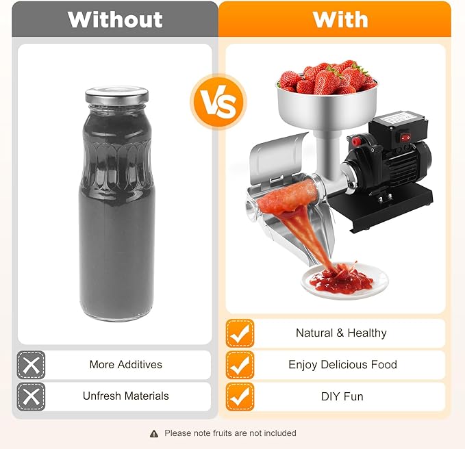 450W Electric Strainer, Stainless Steel Mill Machine with Funnel and Trough, 198.42-352.74lbs/H Tomato Press and Sauce Maker Food Mill for Sauce Silver+Black 110V
