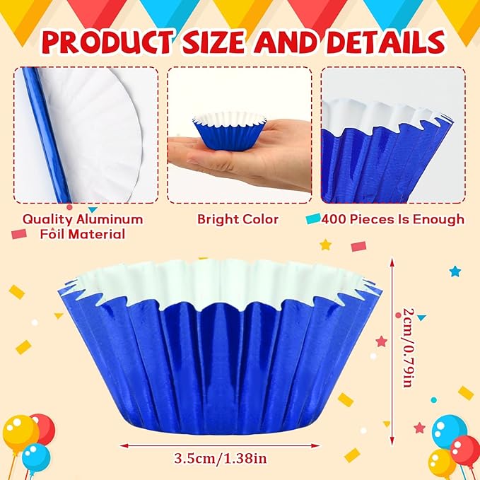 AUGSUN 400pcs Mini Foil Cupcake Liners Colorful Cupcake Baking Cups Metallic Mini Muffin Cupcake Wrappers for Christmas Holiday Party Cake Candy Chocolate Decorations Supplies