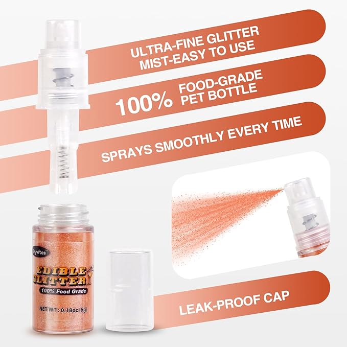 Rose Gold Edible Glitter Spray 5g, Shimmer Edible Glitter for Cocktails, Food Grade Luster Dust for Beverages & Cake Decorating, Drinks, Baking, Chocolate