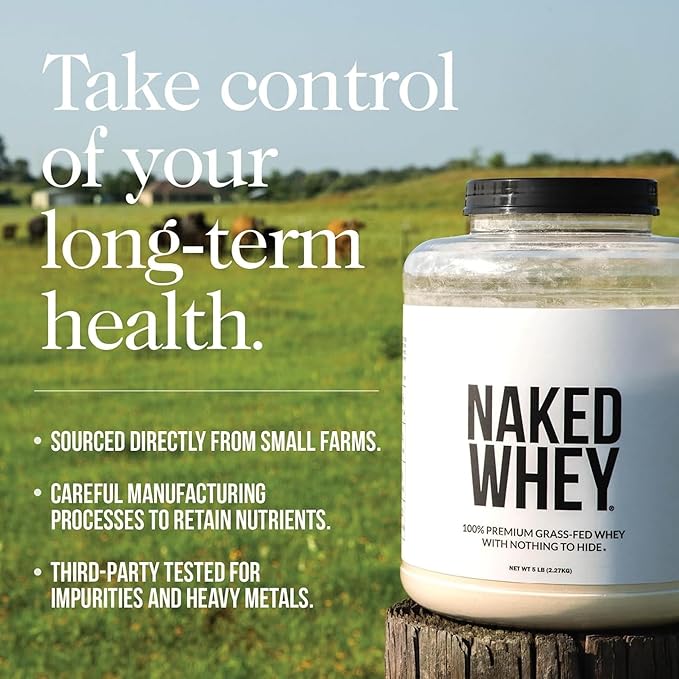 NAKED Vanilla Whey Protein 1Lb, Only 3 Ingredients, All Natural Grass Fed Whey Protein Powder + Vanilla + Coconut Sugar- GMO-Free, Soy Free, Gluten Free. Aid Muscle Growth, 12 Servings