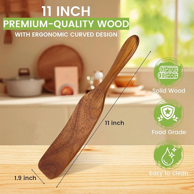 HANSGO Wooden Spurtle for Sourdough Starter, Reaching edge of Pan, Dough Whisk, Stirring, Mixing, Scraping, Wooden Kitchen Utensils for NonStick Cookware, Gift for Sourdough Lovers