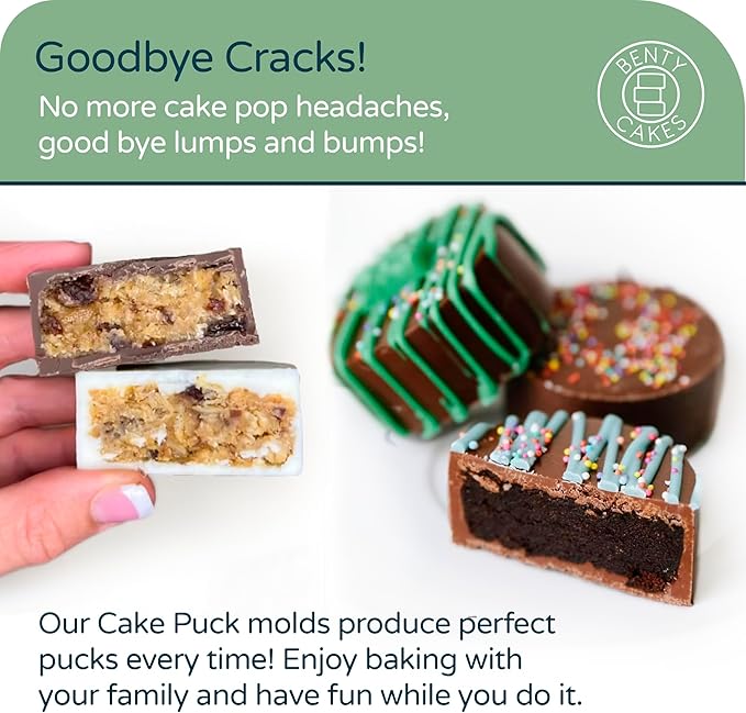 Benty Cakes – The Original CakePuck Baker Bundle – Better than a Cake Pop! Make Chocolate Covered Dessert – BPA Free Silicone – Includes 3 Mold Sets + 5 Trays + 6 Scrapers – Green