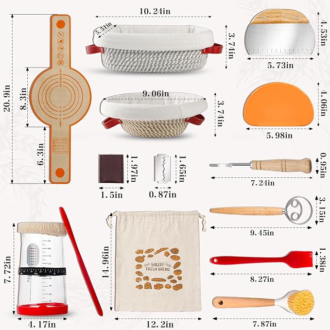 Sourdough Starter Kit with 9" Round & 10" Oval Banneton Proofing Basket and 37oz Starter Jar - Beginner-Friendly Sourdough Bread Baking Supplies and Baking Gifts for Women, Men Bakers