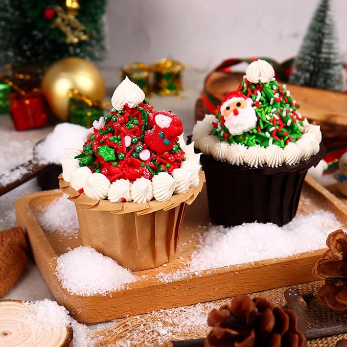 Christmas Sprinkles for Cake Decorating 4.2 oz 2 Snowman + 2 Stocking Icing Decoration Red and Green Pearls Sprinkles for Xmas Party Cupcake Toppers, Cookie, Ice Cream Decorations Celebrations