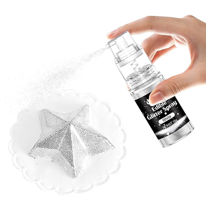 White Edible Glitter - 15g Edible Glitter Spray Food Grade White Drink Glitter for Cakes, Cookies, Cake Pops, Chocolate, Strawberries, Cocktails & Beverages
