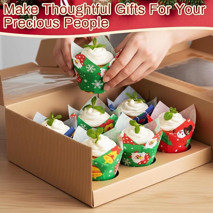 300 Pcs Jumbo Muffin Liners for Baking 2-1/4" x 4" Large Tulip Cupcake Liners Greaseproof Cupcake Wrapper Paper for Weddings Birthday Christmas Anniversaries Party (Christmas Color)