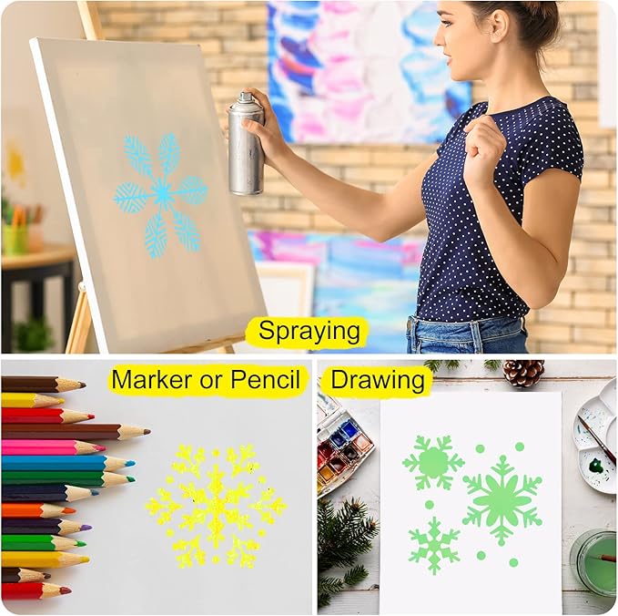 66 Pcs Small Stencils for Crafts Reusable 3 Inch Stencils for Painting on Wood DIY Craft Paint Template for Wall Home Decor Card Rock Canvas Drawing Holiday Ornament(Snowflake)