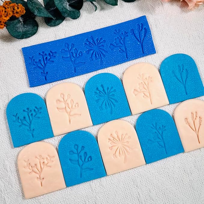 Polymer Clay Molds – 5PCS Botanical Texture Stamps with Flower & Leaf Patterns, Clay Cutters and Tools for Polymer Clay Jewelry and DIY Earring Crafts