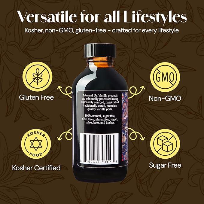 Natural Vanilla Extract For Baking, Sweet Drinks And More, Hand Crafted From Premium Madagascar Bourbon Vanilla Pods, Small Batch, 4 Oz Bottle