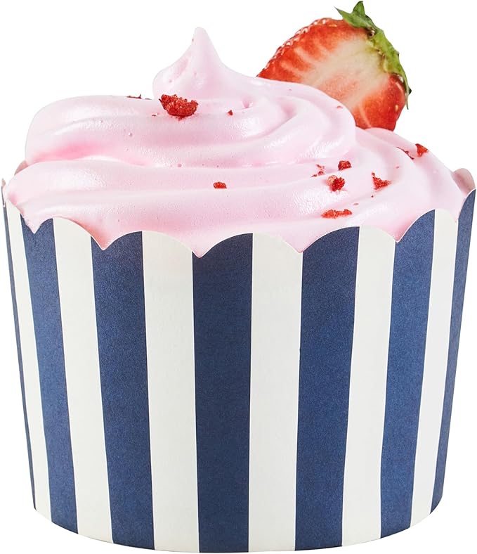 Panificio 10 Ounce Cupcake Wrappers, 200 Scalloped Baking Cups - Oven-Ready, Greaseproof, Blue Striped Paper Cupcake Liners, Disposable, For Birthdays, Baby Showers, Or Weddings - Restaurantware