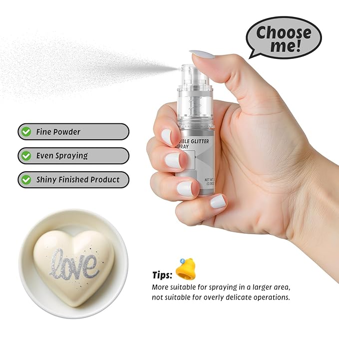 Edible Glitter Spray,Food Grade 5g Edible Glitter for Cake Decorating Desserts, Beverages, Cupcakes, Cake Pops and Cookies - Silver
